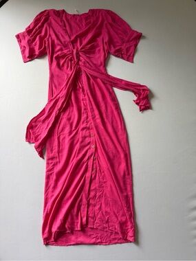 Free People Fuchsia Twist-Front Button Midi Dress